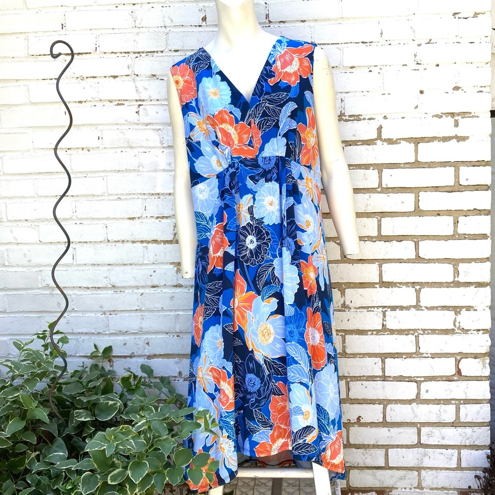 Ruby Rd. Floral high low sleeveless dress Orange Blue Gold White Petite XL